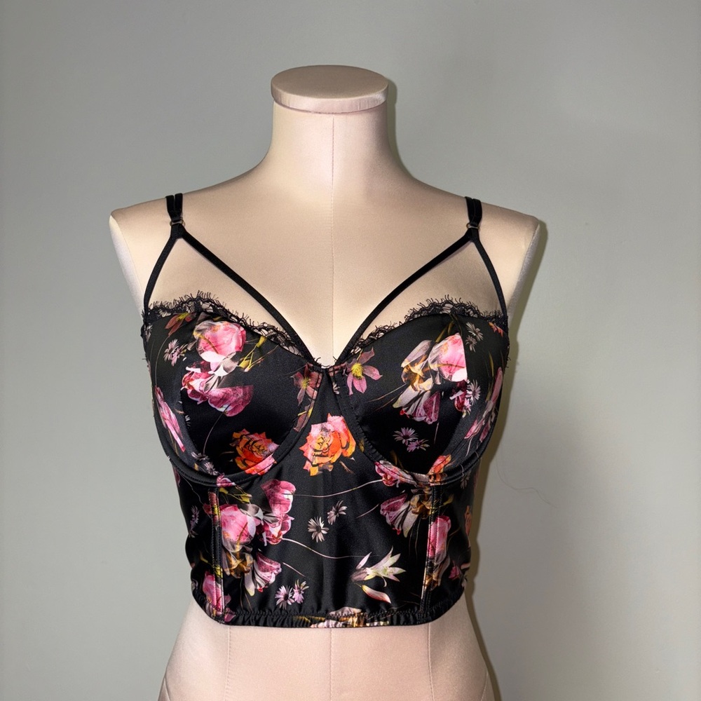 Victoria's Secret Black Floral Bustier 32DD